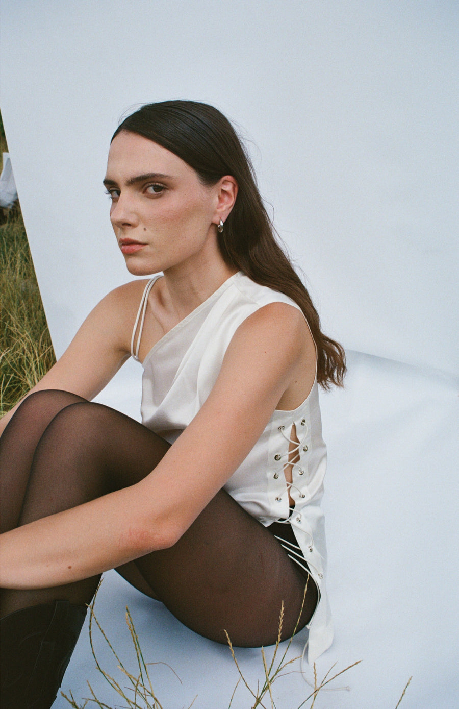 SILK AND LEATHER TIE TOP