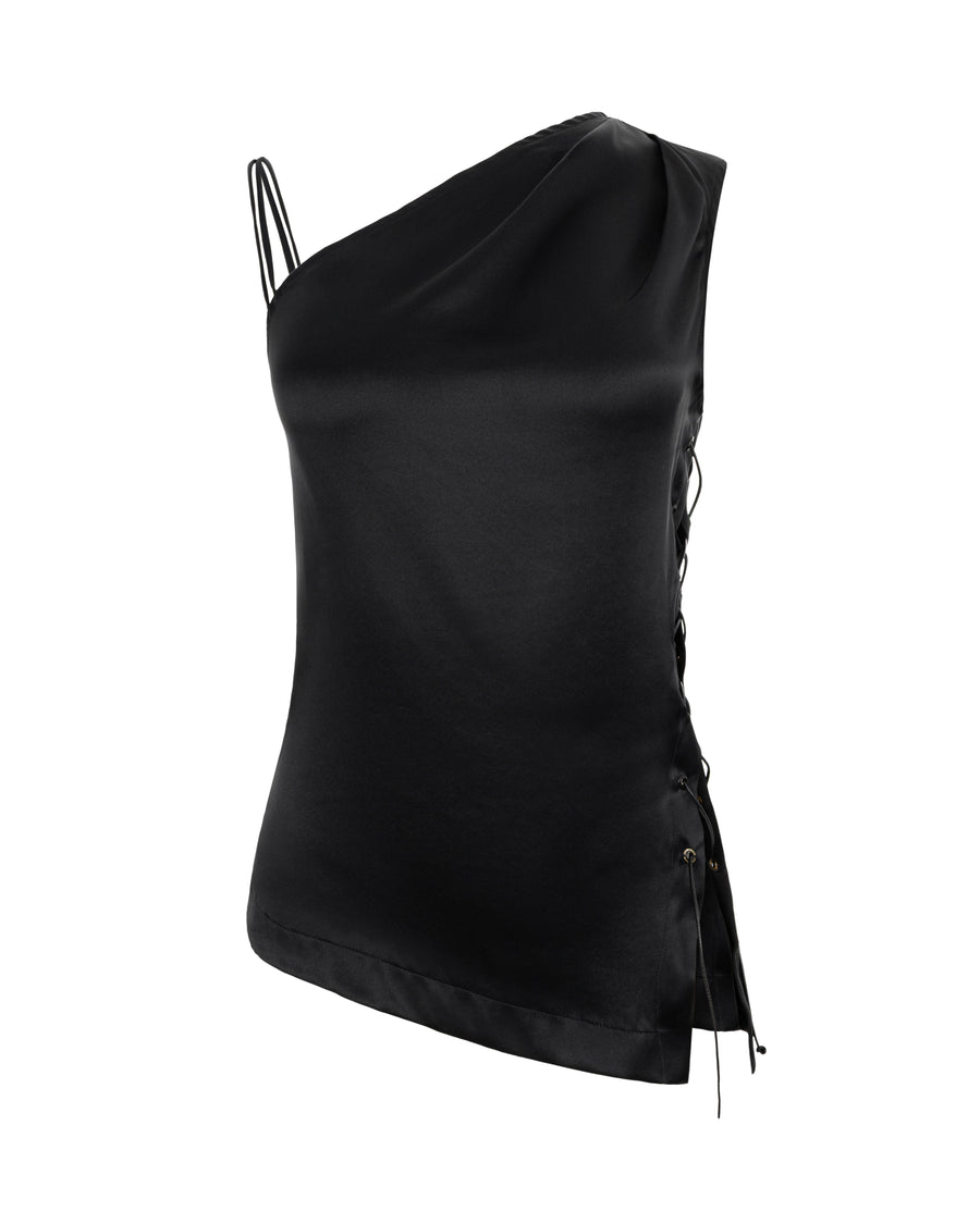 SILK AND LEATHER TIE TOP
