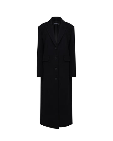 CUT AWAY BOXY COAT IN BLACK VIRGIN WOOL