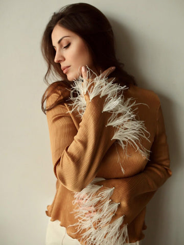 Gold Blouse With Feathers